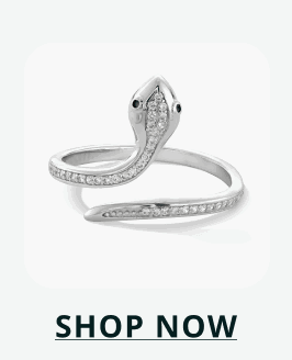 Sterling silver open wrap snake ring with pavé crystal accents. Click here to shop now