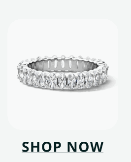 Sterling silver eternity band featuring a full row of sparkling clear stones. Click here to shop now