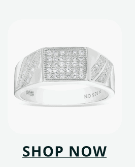 Sterling silver rectangular signet ring with pavé-set clear stones & engraved side detailing .Click here to shop now