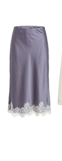 Blue Satin Lace Midi Skirt