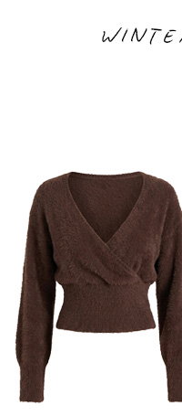 Brown V-neck Wrap Knit Long Sleeve