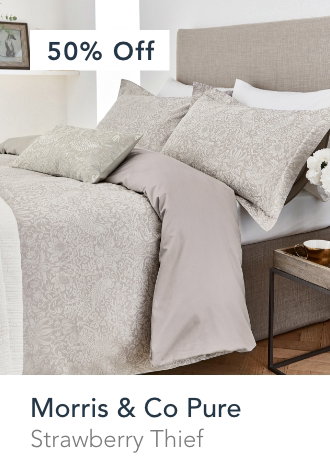 Save 50% Morris & Co Pure Strawberry Thief Bedding in Pebble