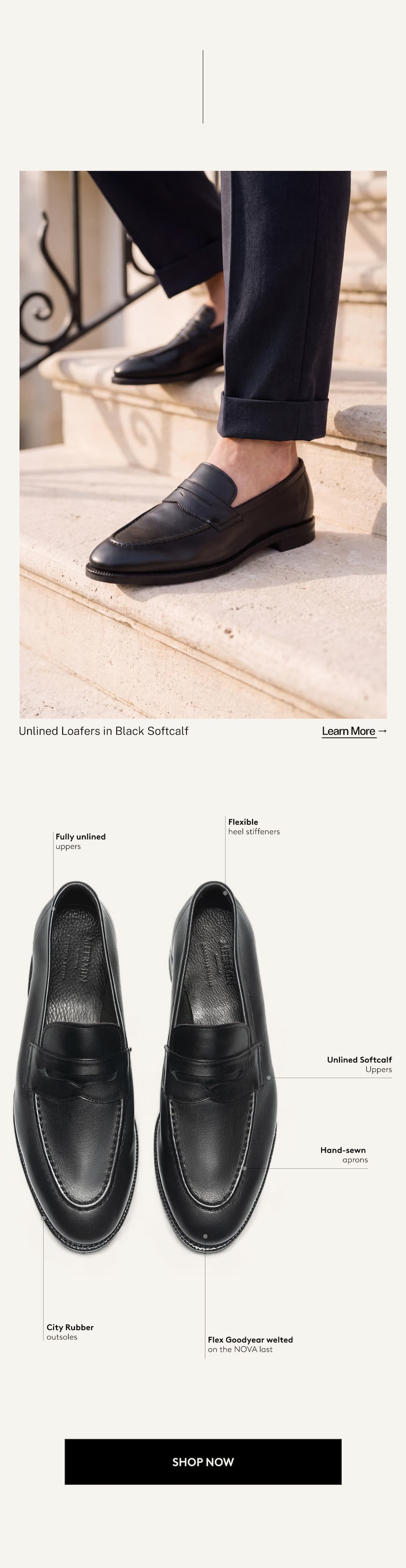 Unlined Black Softcalf Loafers