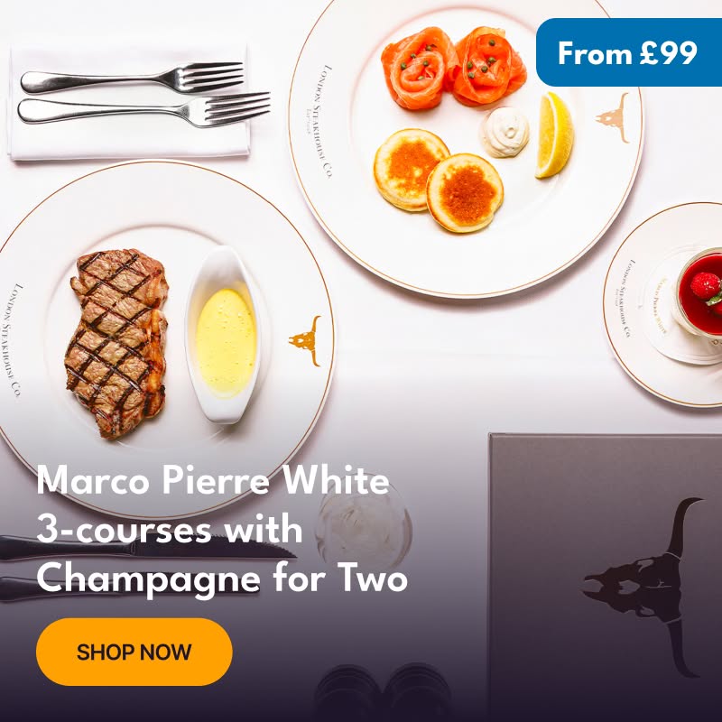 Three Courses and Champagne for Two at Marco Pierre White London Steakhouse co