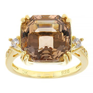 Champagne Quartz 18k Yellow Gold Over Sterling Silver Ring, 6.57ctw