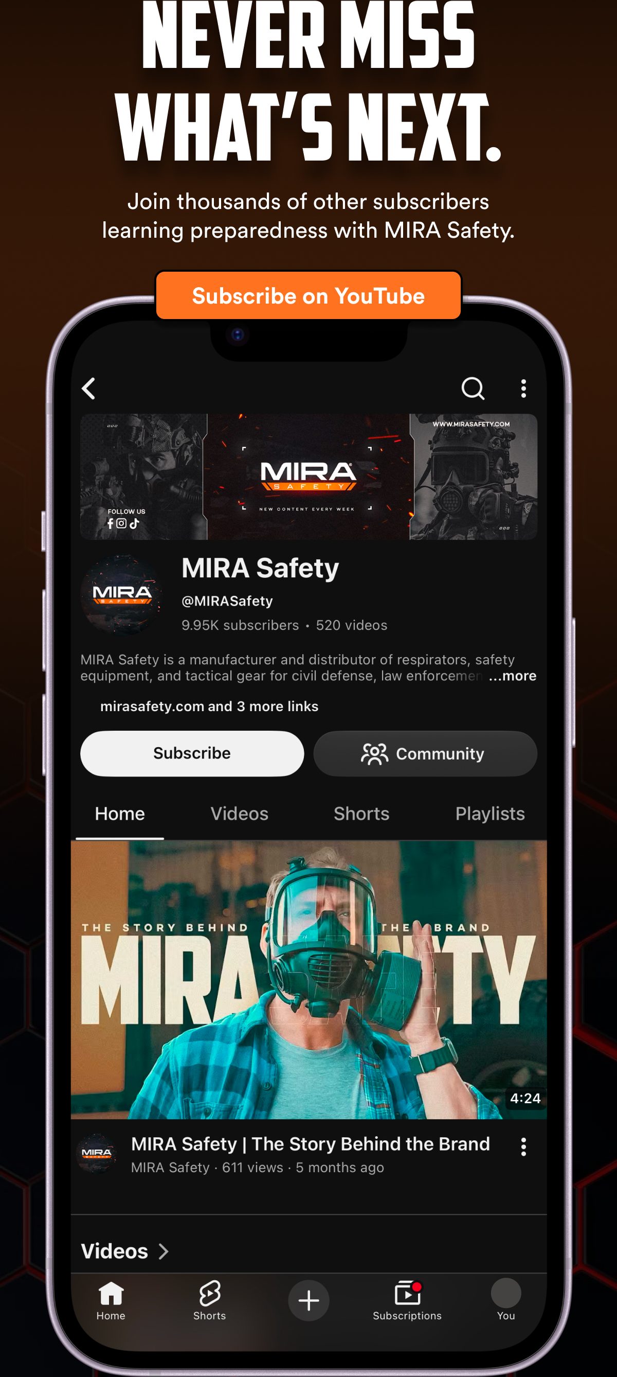 Never miss what's next. Join thousands of other subscribers learning preparedness with mira Safety. Subscribe on YouTube