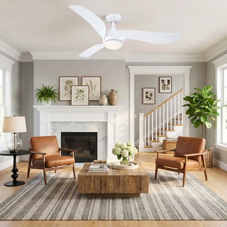 52" Phil White Downrod Mount LED Ceiling Fan with Remote Control
