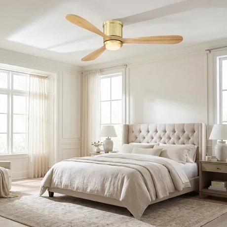52 Inch Mayna Solid Wood Blades Flush Mount Ceiling Fan