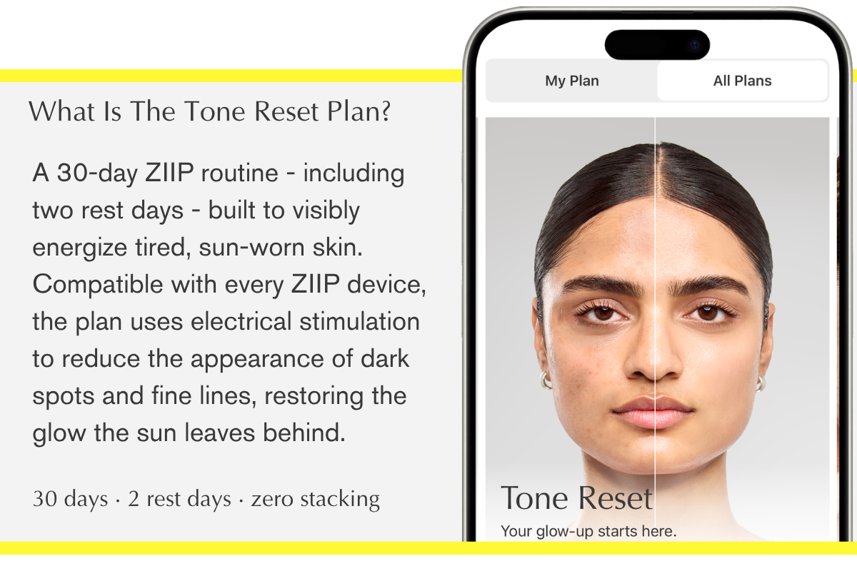 ZIIP Skin Tone Reset plan: a 30-day routine with 2 rest days, compatible with every ZIIP device.