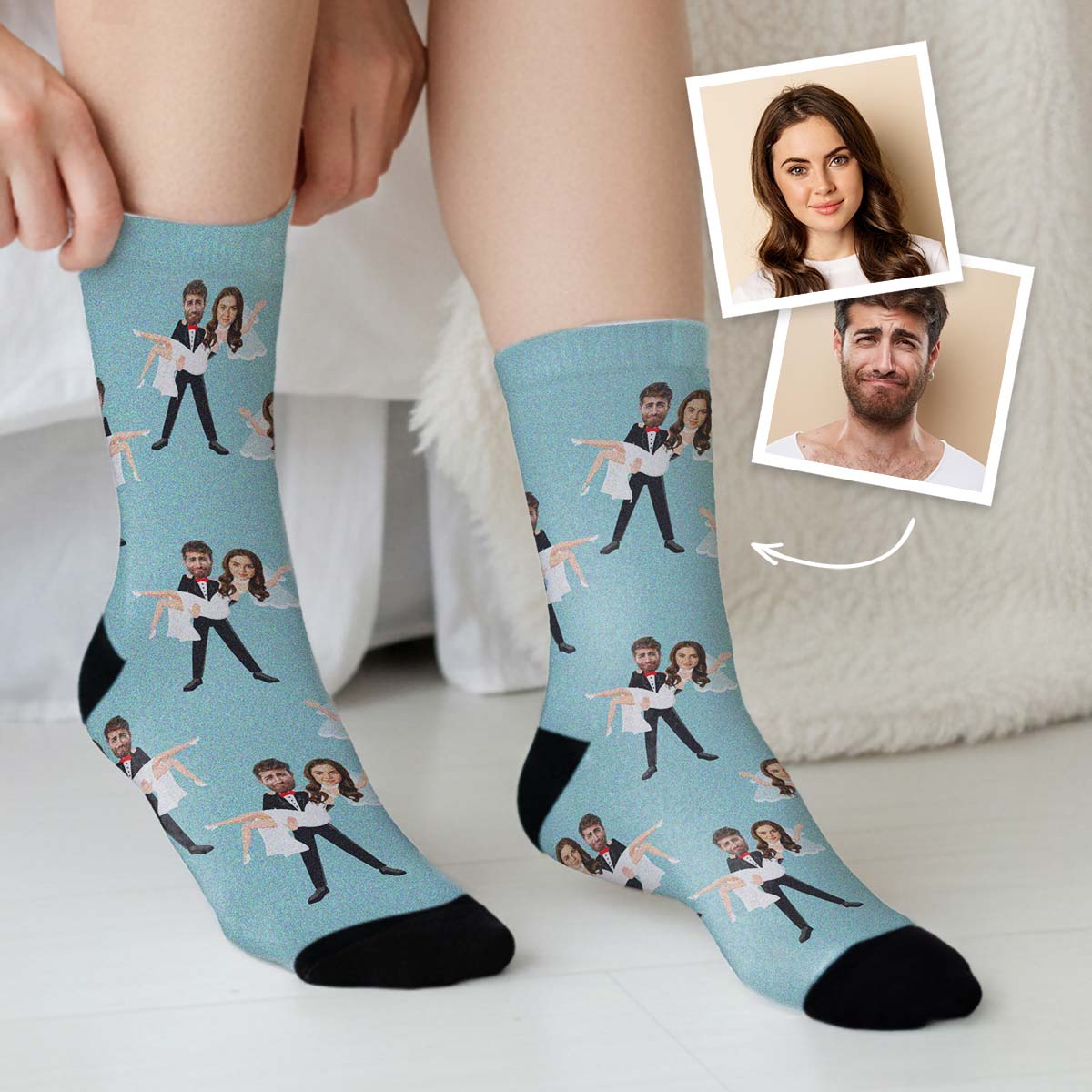 Image of Personalisierbare Socken zur Hochzeit mit 2 Gesichtern 