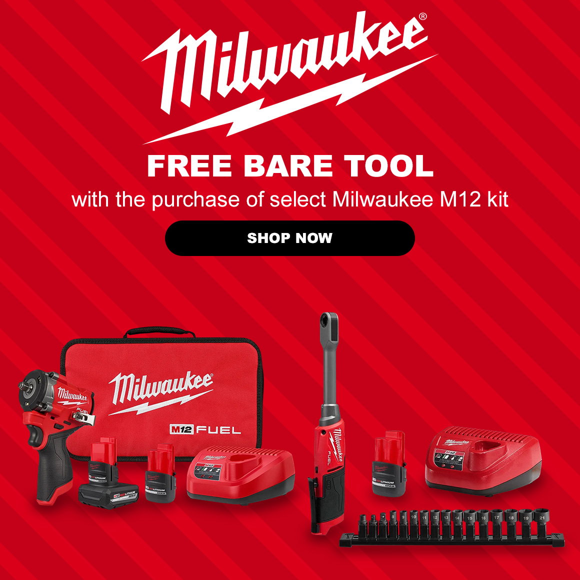 Milwaukee | FREE BARE TOOL | with the purchase of select Milwaukee M12 kit | Shop Now