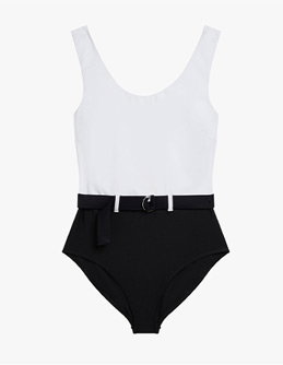 black and white one-piece belted Bustier swimsuit