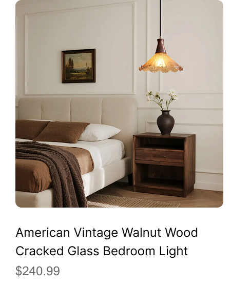 Brass Pendant Light Fixtures American Vintage Walnut Wood Cracked Glass Bedroom Light