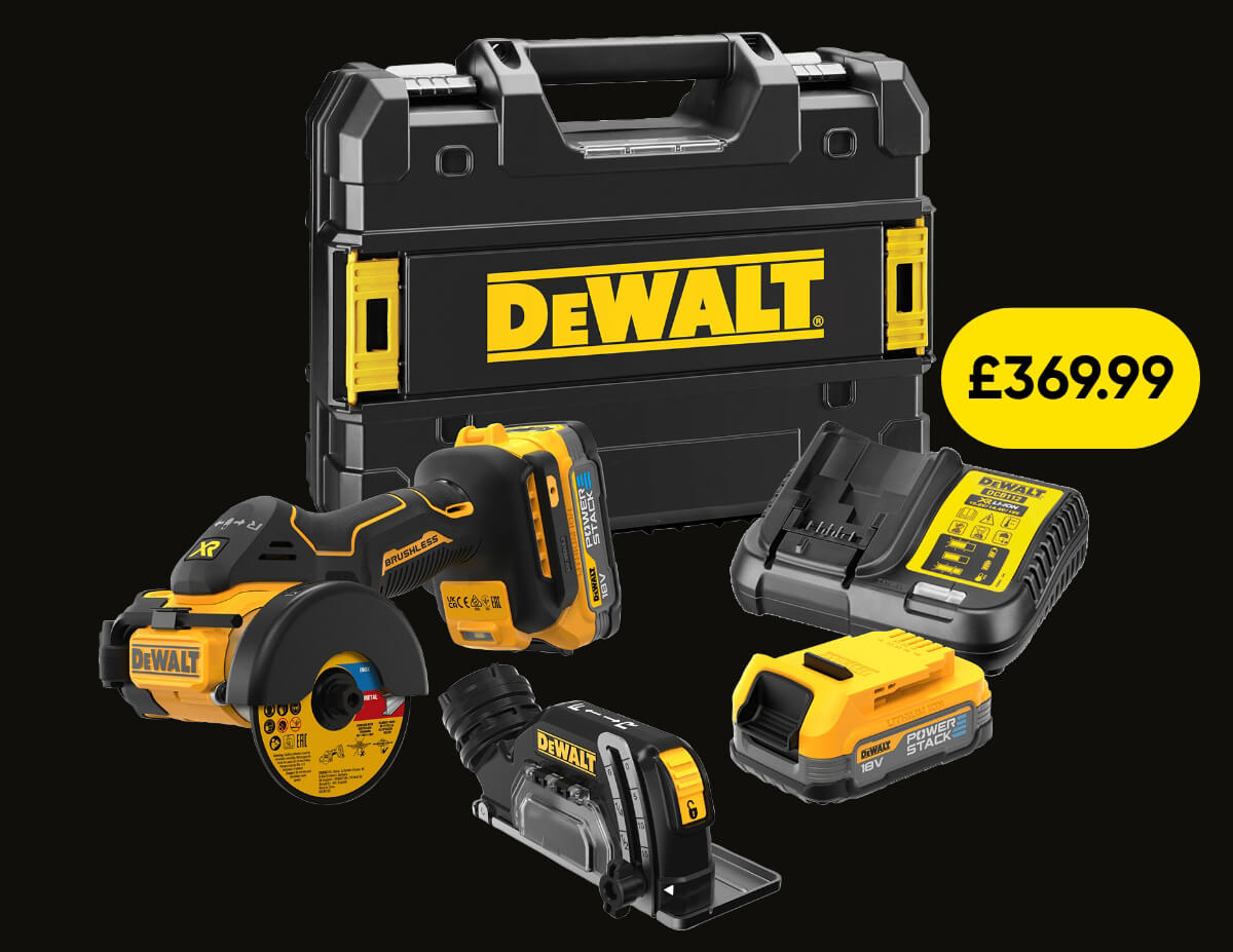 DeWalt DCS438E2T-GB Powerstack 18V XR Brushless 76mm Cut Off Saw Kit 2 x Batteries