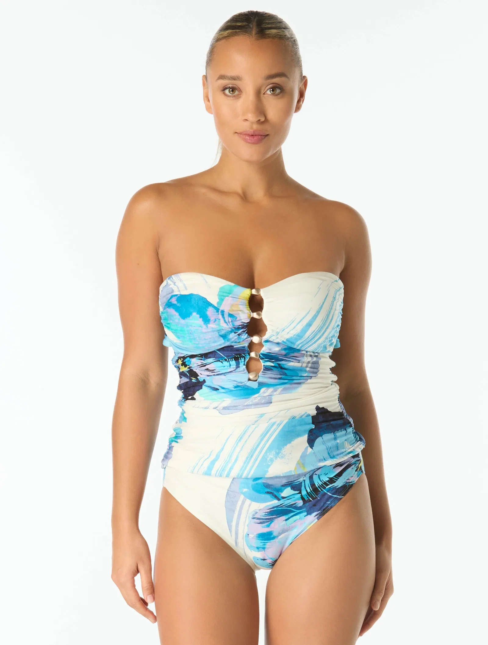 Image of Carmen Marc Valvo Underwire Shirred Tankini Top - Garden Party