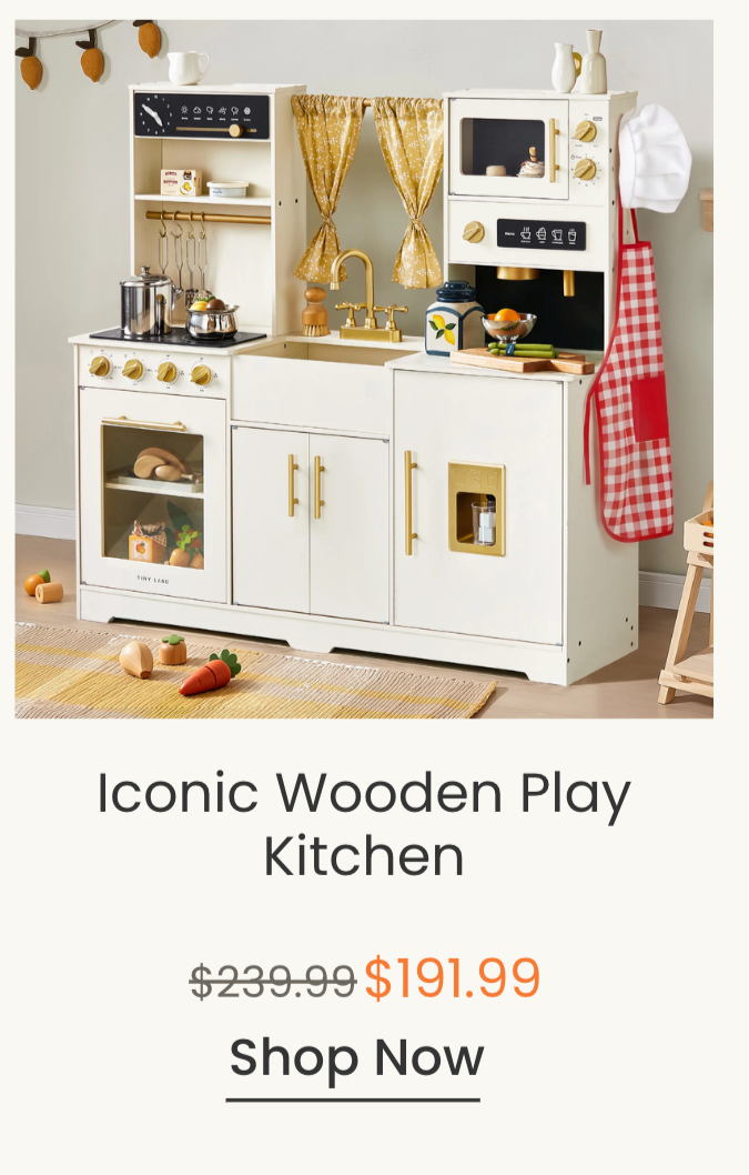 Tiny Land® Iconic Wooden Play Kitchen – Cream Pretend Cooking Set for Kids