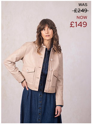 Brathay Collared Leather Jacket Cappuccino