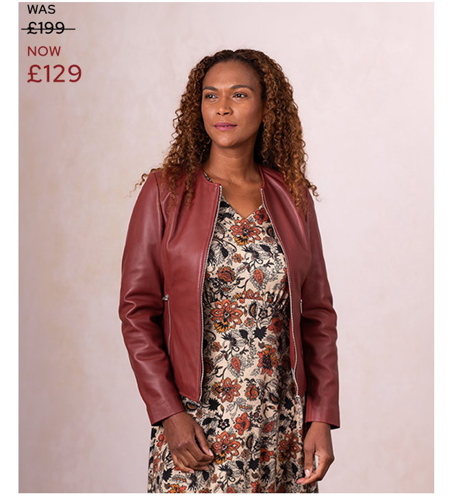 Crosby Collarless Leather Jacket Brown