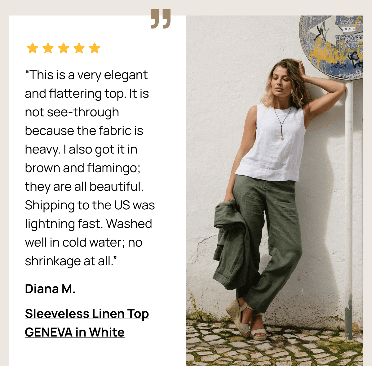 Diana M., Sleeveless Linen Top GENEVA in White 