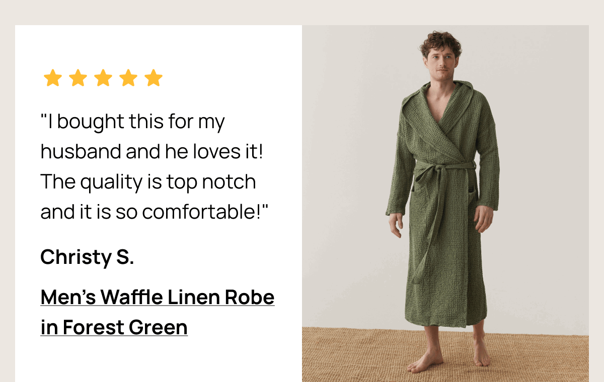 Christy S. Men's Waffle Linen Robe in Forest Green