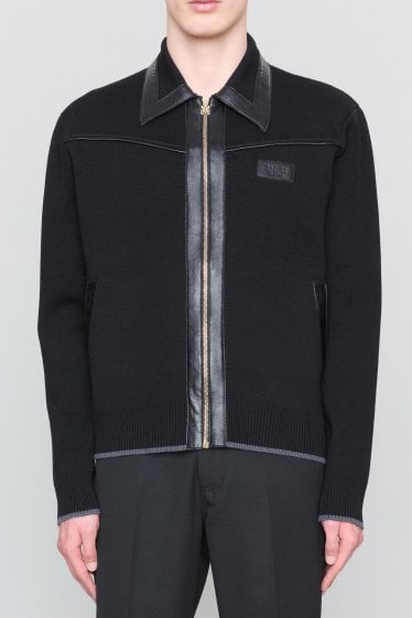 LEATHER TRIM ZIPPED JACKET
