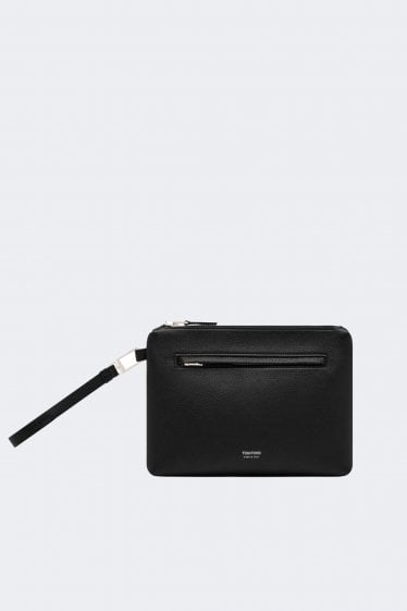 Grain Leather Pouch + Wristlet Black
