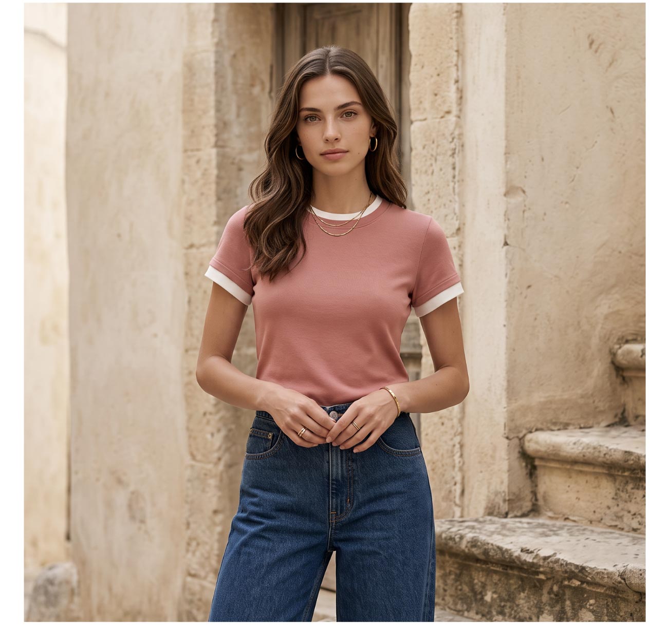 Veronica Layered Short Sleeve Tee | Withered Rose