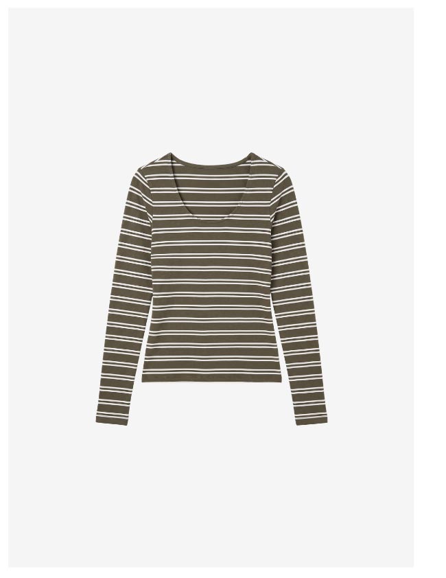 Scoop Neck Long Sleeve Tee | Olive Night Stripe