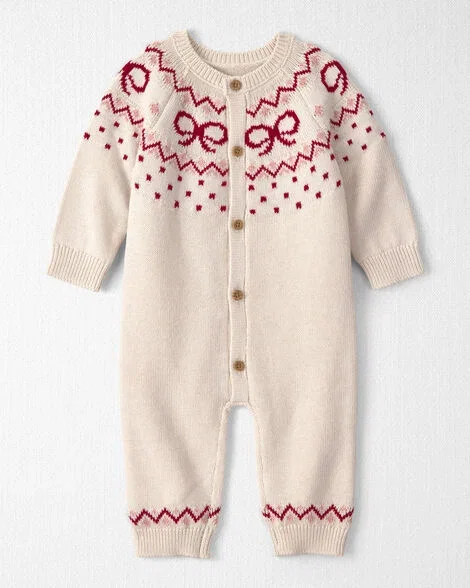 Image of Baby Girl Organic Cotton Fair Isle Sweater Knit Jumpsuit