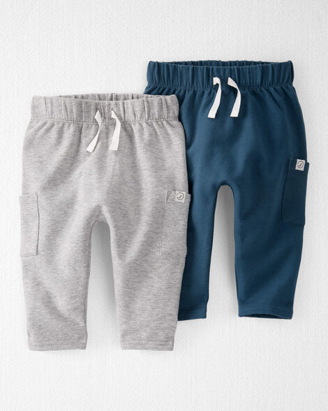 Image of Baby 2-Pack Organic Cotton Pants in Heather Grey & Deep Teal