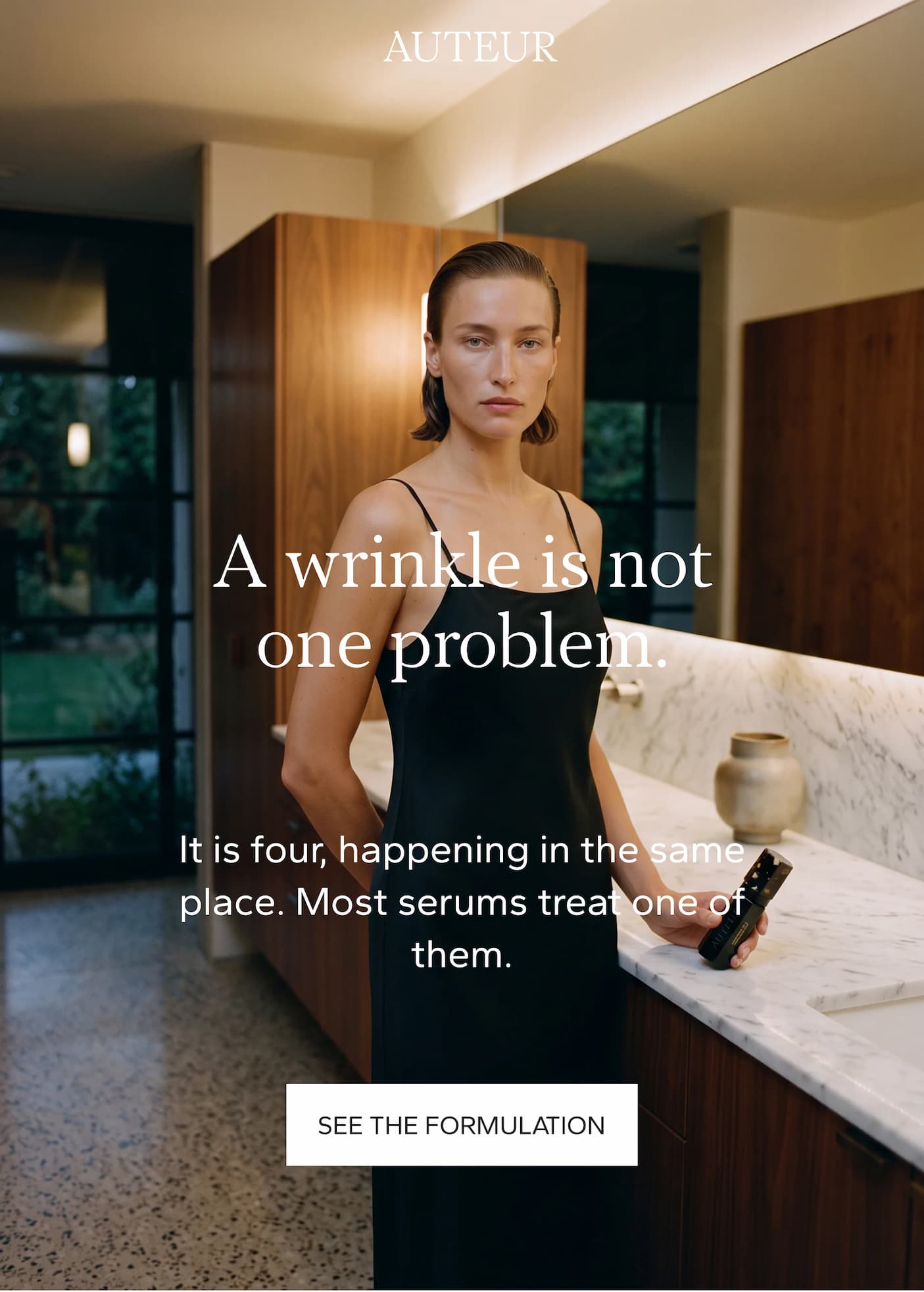 A wrinkle is not one problem. It is four, happening in the same place. Most serums treat one of them. See the formulation, Composition No. 1 Serum, $1,190.