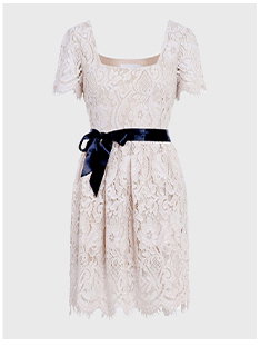 Lace dress with removable black cotton belt