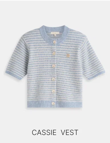 JV-CASSIE regular fit vest met wol - powder blue stripe