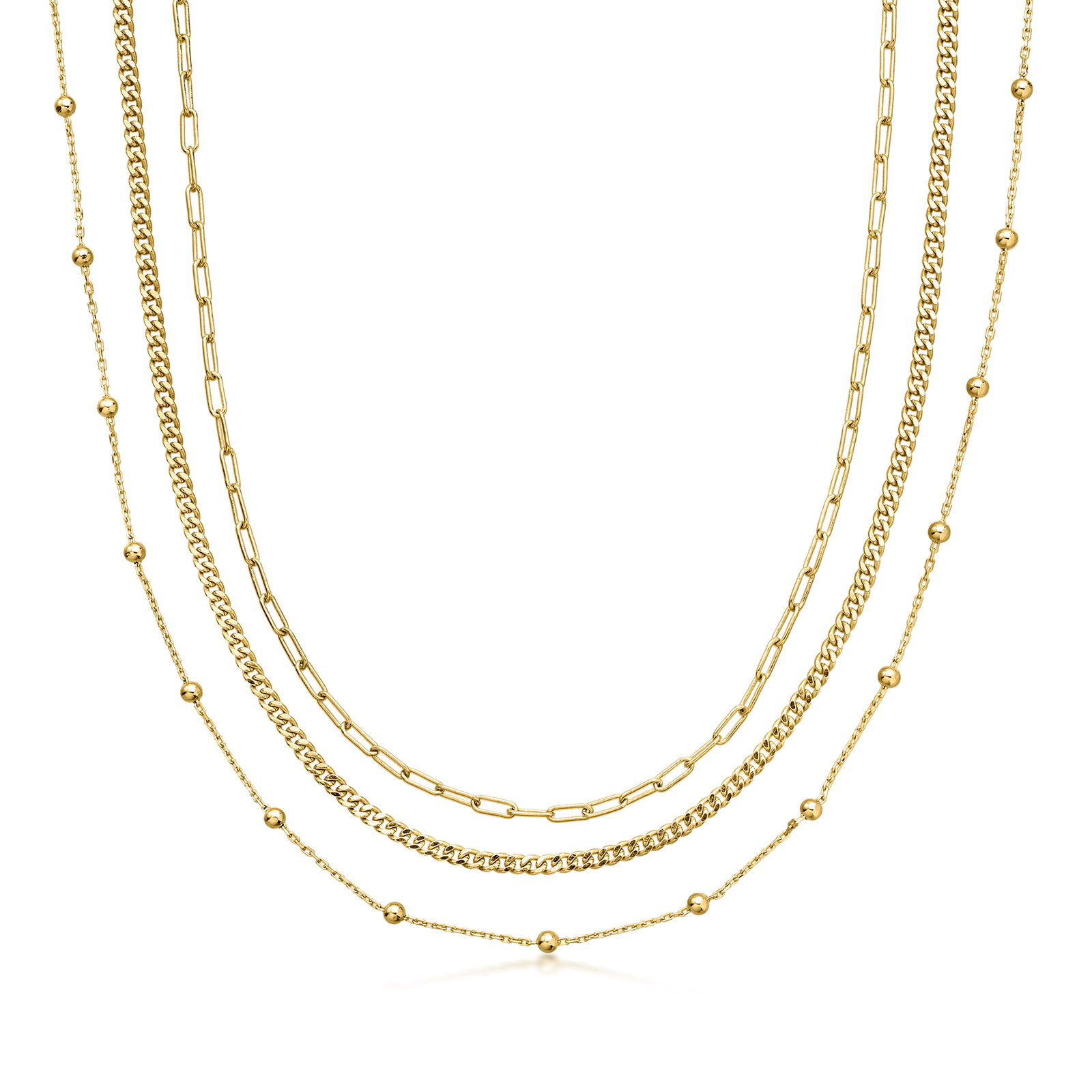 Image of 14kt Yellow Gold-Plated Jewelry Set: Three Chain Necklaces