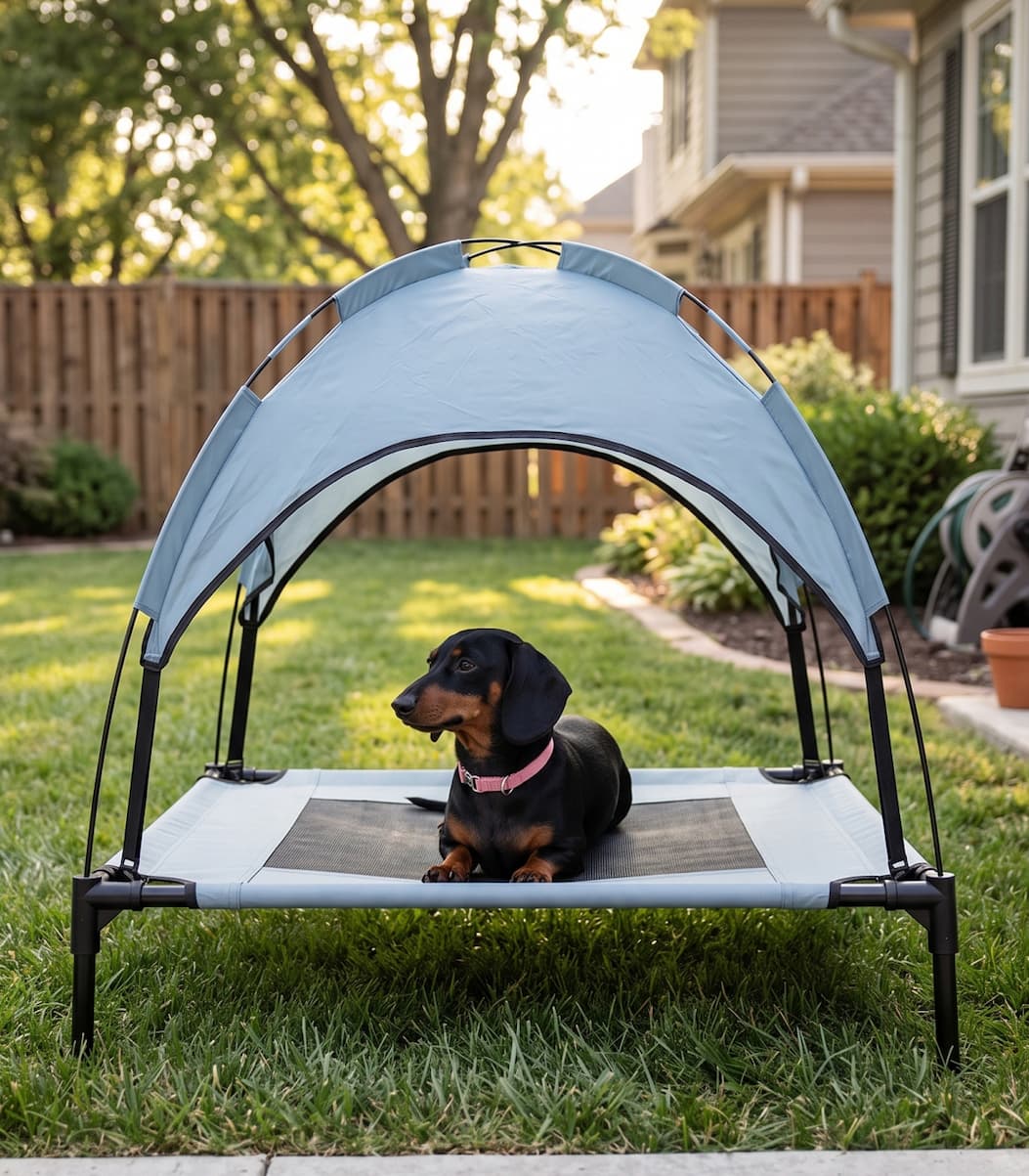Elevated pet bed with canopy