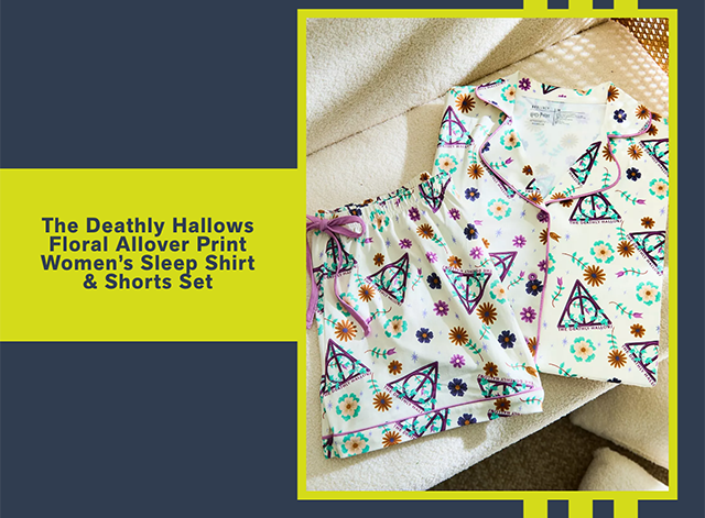 The Deathly Hallows Floral Allover Print Women's Sleep Shirt and Shorts Set