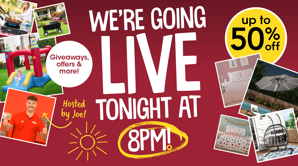 We're going live tonight at 8pm! up to 50% off. Giveaways, offers & more!