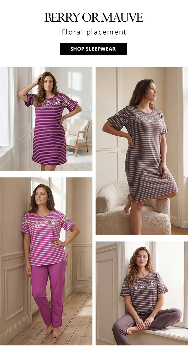 Berry or mauve. Floral placement.  - Sleepwear