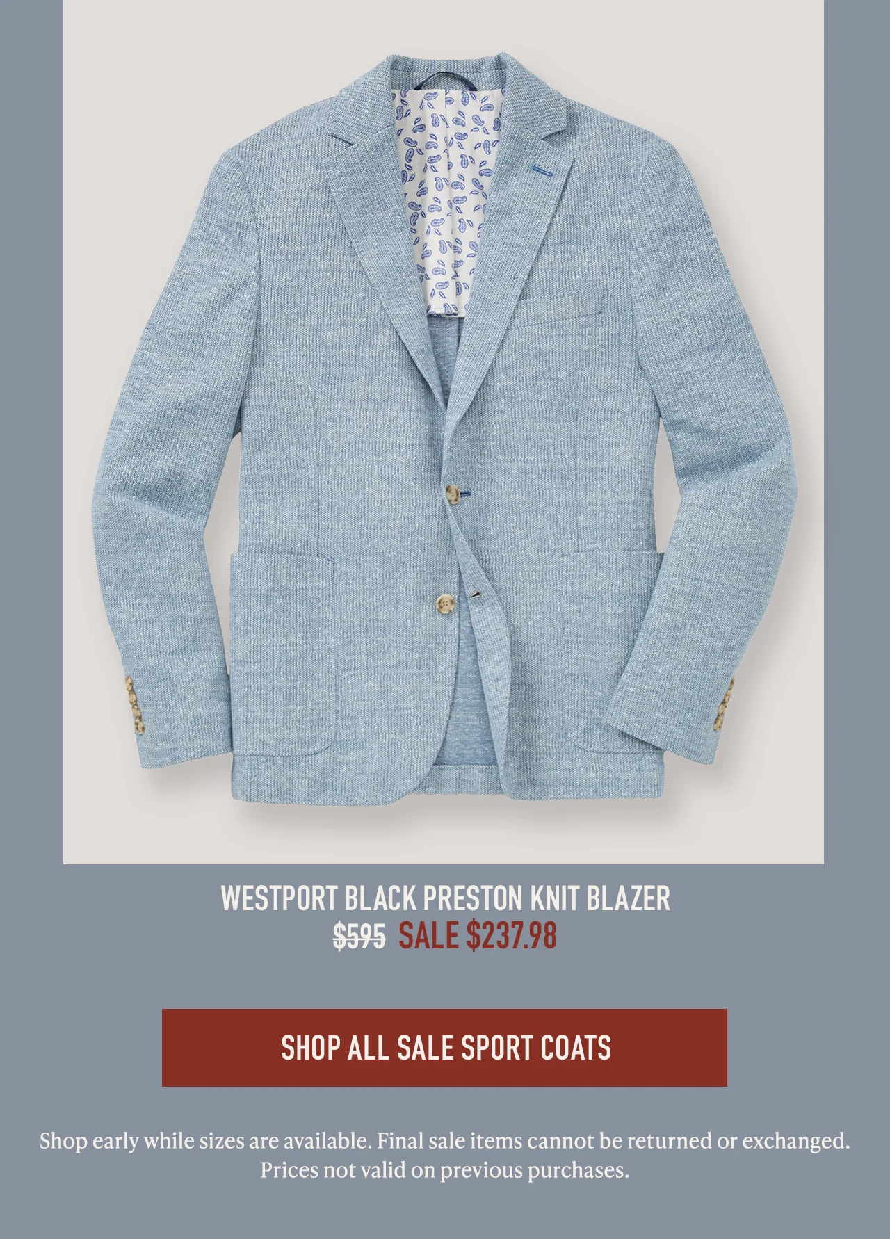Shop sport coats and blazers — final sale prices, 60% off or more.
