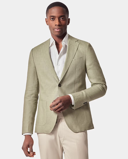 Slim Fit Green Linen Suit Jacket
