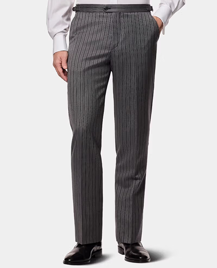 Tailored Fit Grey Striped 1913 Morning Suit Trousers With Side Adjusters