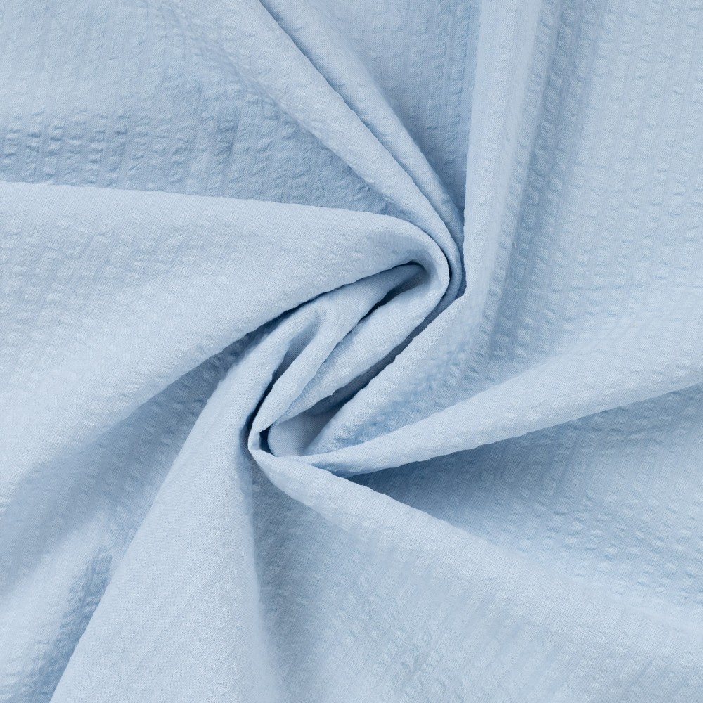 Tissu Seersucker Coton uni Bleu ciel - Par 10 cm