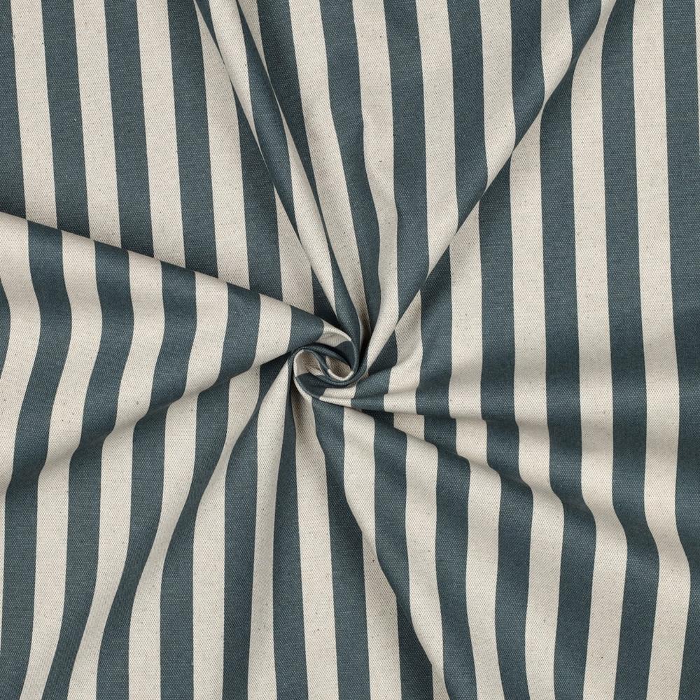 Tissu Toile Canvas enduit aspect Lin rayé Bleu - Par 10 cm