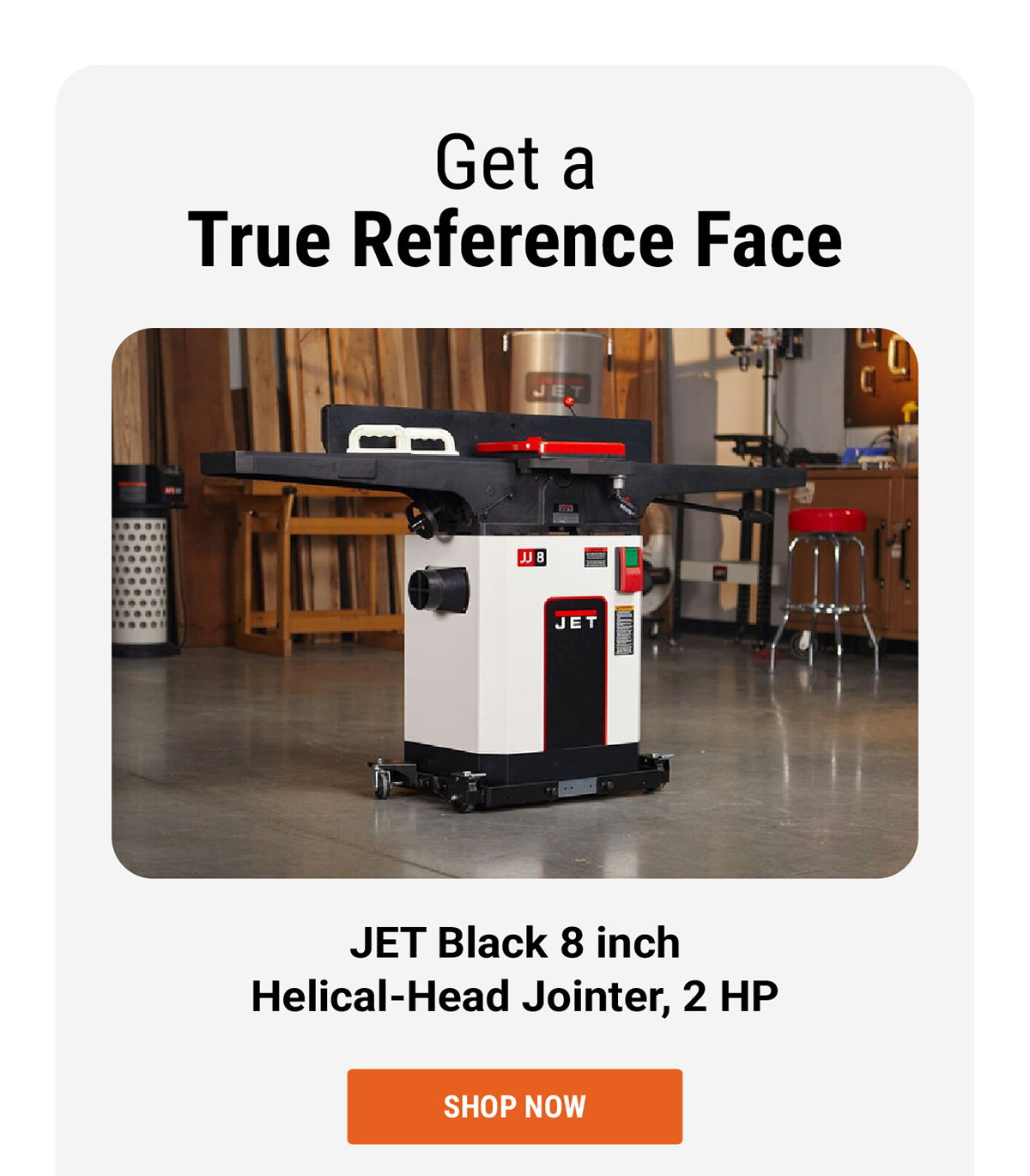 JET Black 8 inch Helical-Head Jointer, 2 HP