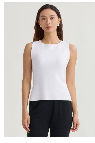 Boat Neck Soft Knit Ribbed Tank, White