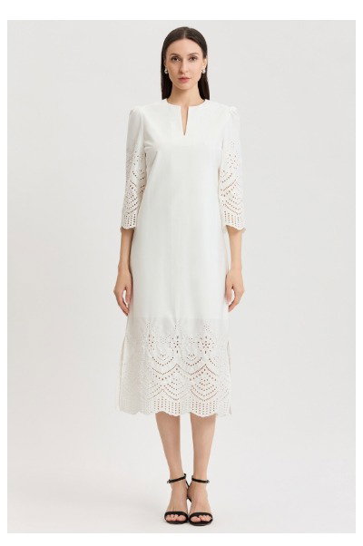 Lined Eyelet Straight Cotton Maxi
