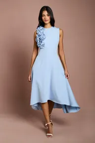 Petite 3D Corsage High Low Dress