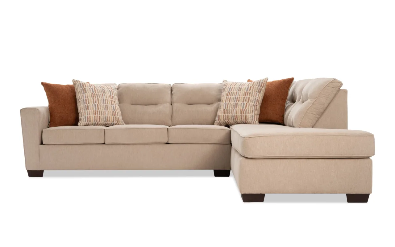 Dylan Beige 112'' 2 Piece Right Arm Facing Chaise Sectional