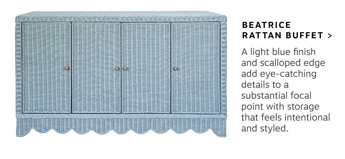 Beatrice Four Door Light Blue Rattan Buffet