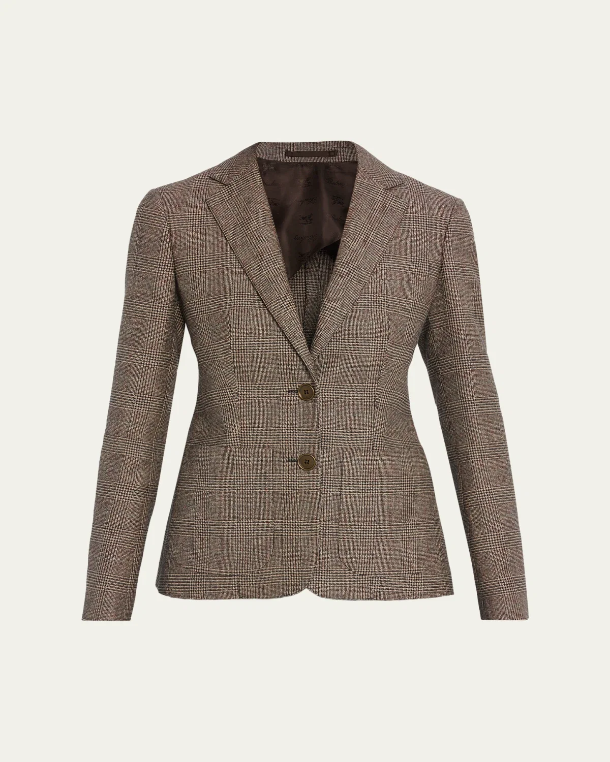 Prince of Wales Check Wool-Linen Single-Breasted Jacket